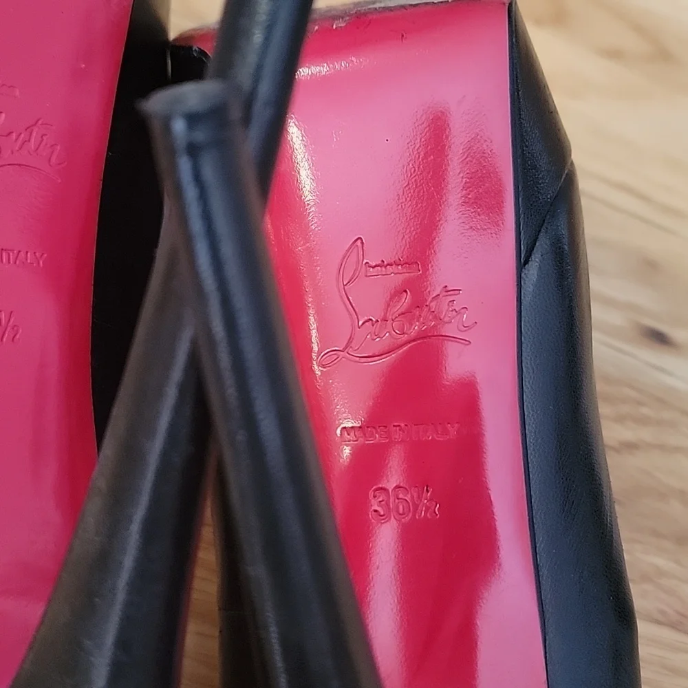 INC CHRISTIAN LOUBOUTIN ⚫️ kid  leather "Bianca" 140 black  sz 36.5, +box - Picture 6 of 12